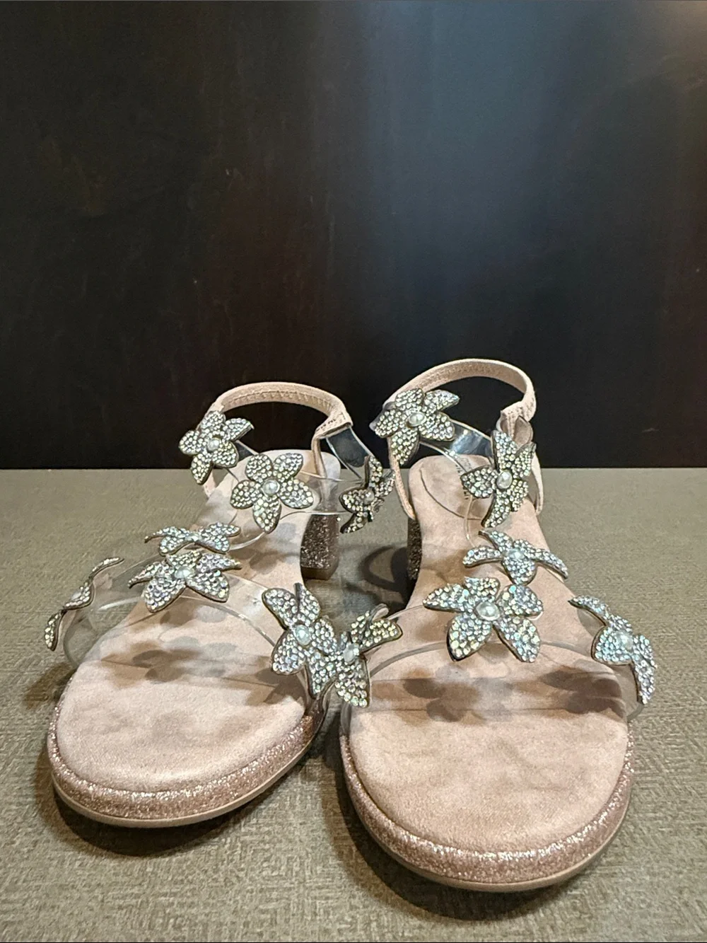 Steve Madden Blush Pink Rhinestone Floral T-Strap Heels